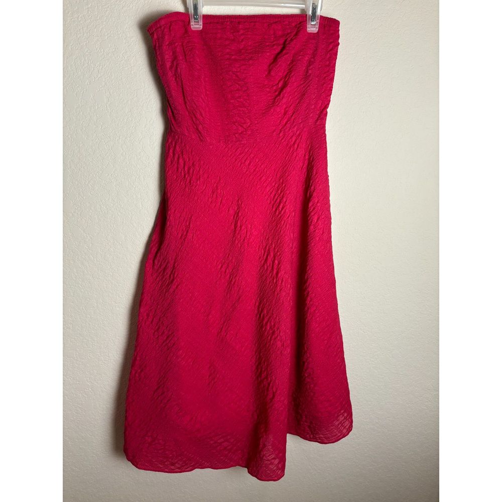 J. CREW Raspberry Pink Textured Seersucker Strapless Midi A Line Dress Size 4